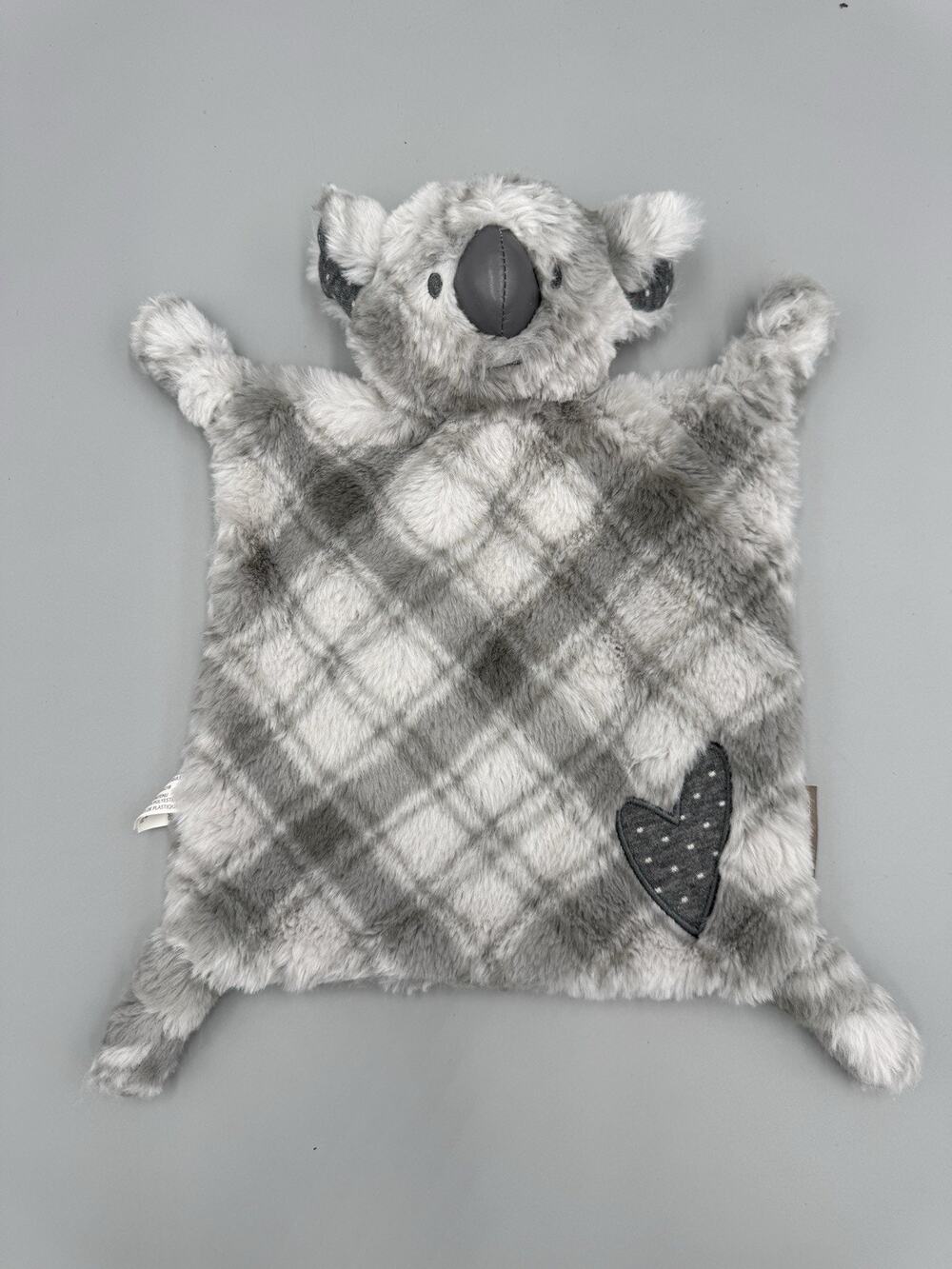 Demdaco Koala Bear Lovey Rattle Plush Baby Gray‎ Plaid Security Blanket W/ Heart